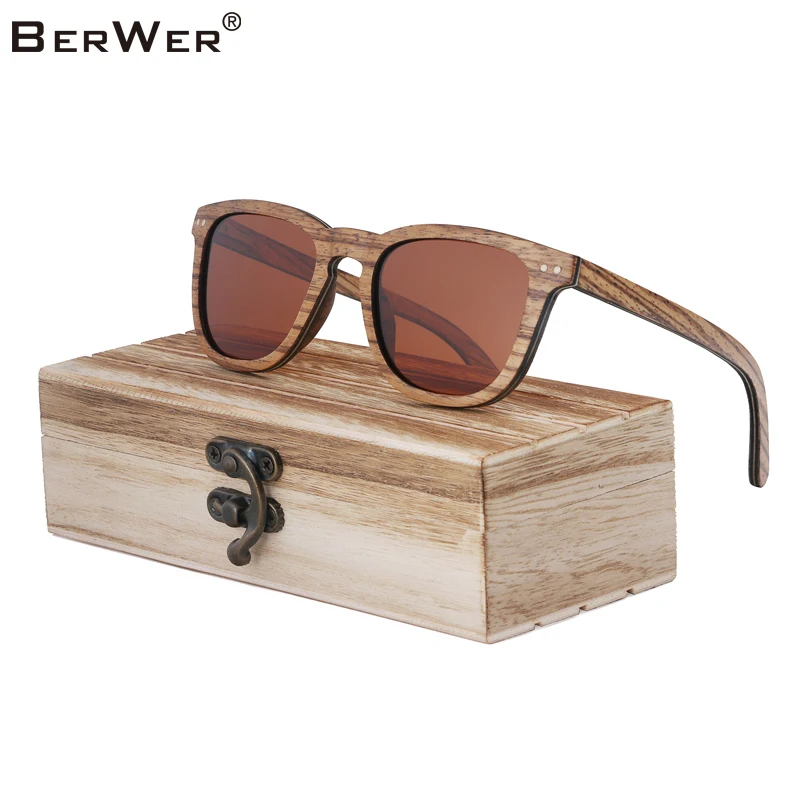 

BerWer Zebra Wood Sunglasses Handmade Natural Skateboard Wood Sunglasses Men Women Wooden Polarized Sunglasses