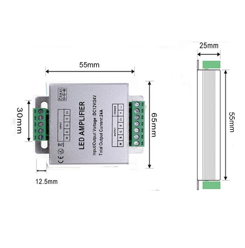 Усилитель сигнала для светодиодных лент SMD5050, усилитель сигнала RGBW, 12/24 В постоянного тока, 24 а, алюминиевый