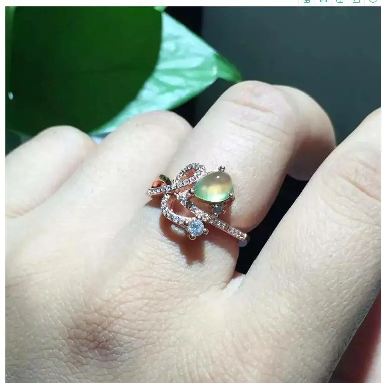 

Lady Ring Fashion Natual Prehnite Ring Free shipping Natural real Prehnite Ring 925 sterling silver Gem 6*8mm