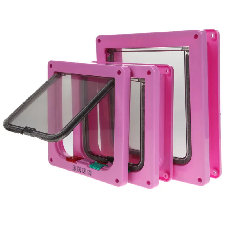 4 Way Lockable Dog Cat Kitten Door Security Flap Door ABS Plastic S/M/L Animal Small Pet Cat Dog Gate Door Pet Supplies