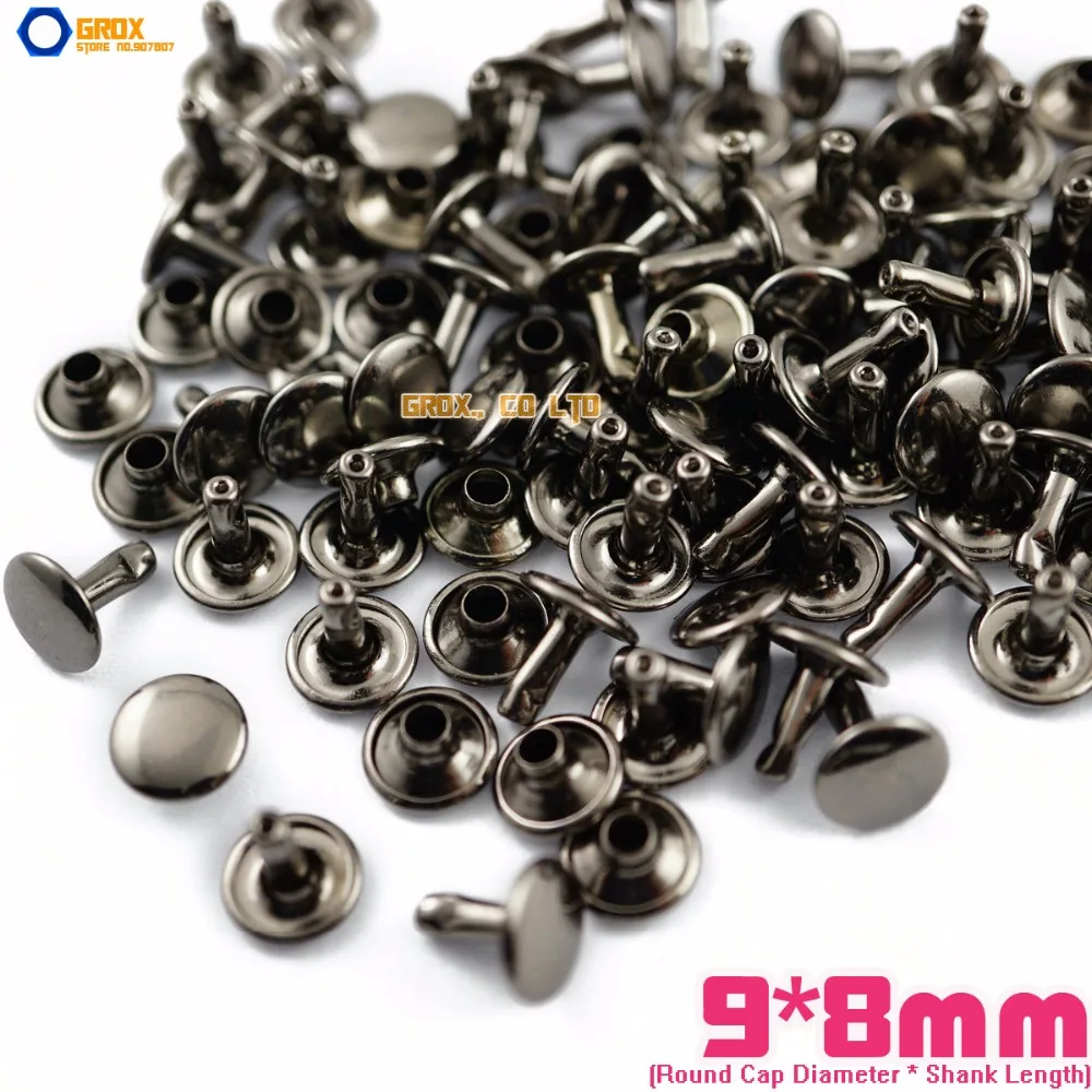 

500 set 9*8mm Gunmetal Double Cap Round Rapid Rivet Punk Rock Leathercraft Rivet