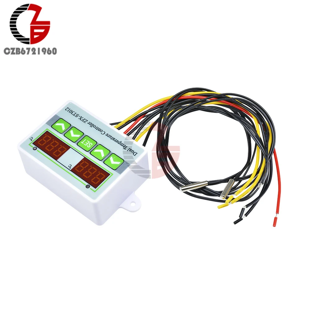 110V 220V 12V 24V Dual Digital Thermostat Temperature Controller Regulator Indoor Incubator Aquaculture Heating Cooling Control