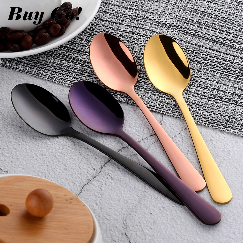 Colorful Mini Teaspoon Luxury Stainless Steel Rose Gold Tea Spoon Small Silver Scoop Mirror Tablespoon Tableware For Party