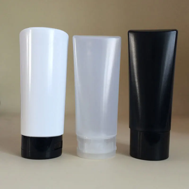 30pcs/pack LDPE squeeze cosmetics tube 200ml 7oz Sebastian bottles Black/white/natural color with flip top/Disc Top Caps bottle