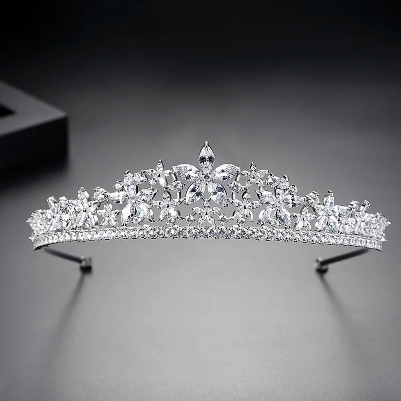 

Floralbride Crystals Rhinestones Copper Alloy Cubic Zircon Bridal Tiara CZ Bridal Princess Pageant Party Crown Women Jewelry