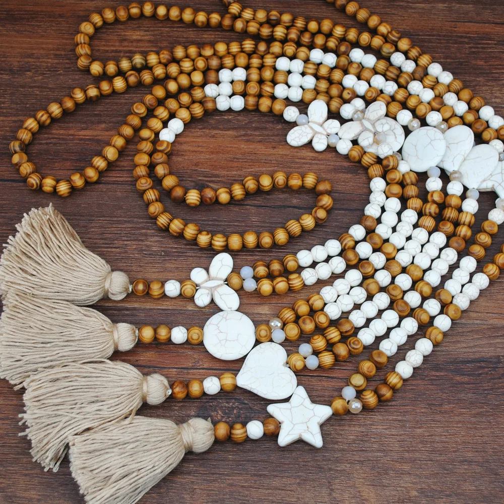 New Fashion Bohemian Jewelry Necklace Wood Beads Long Tassel Star Necklace Women Jewelry Gifts