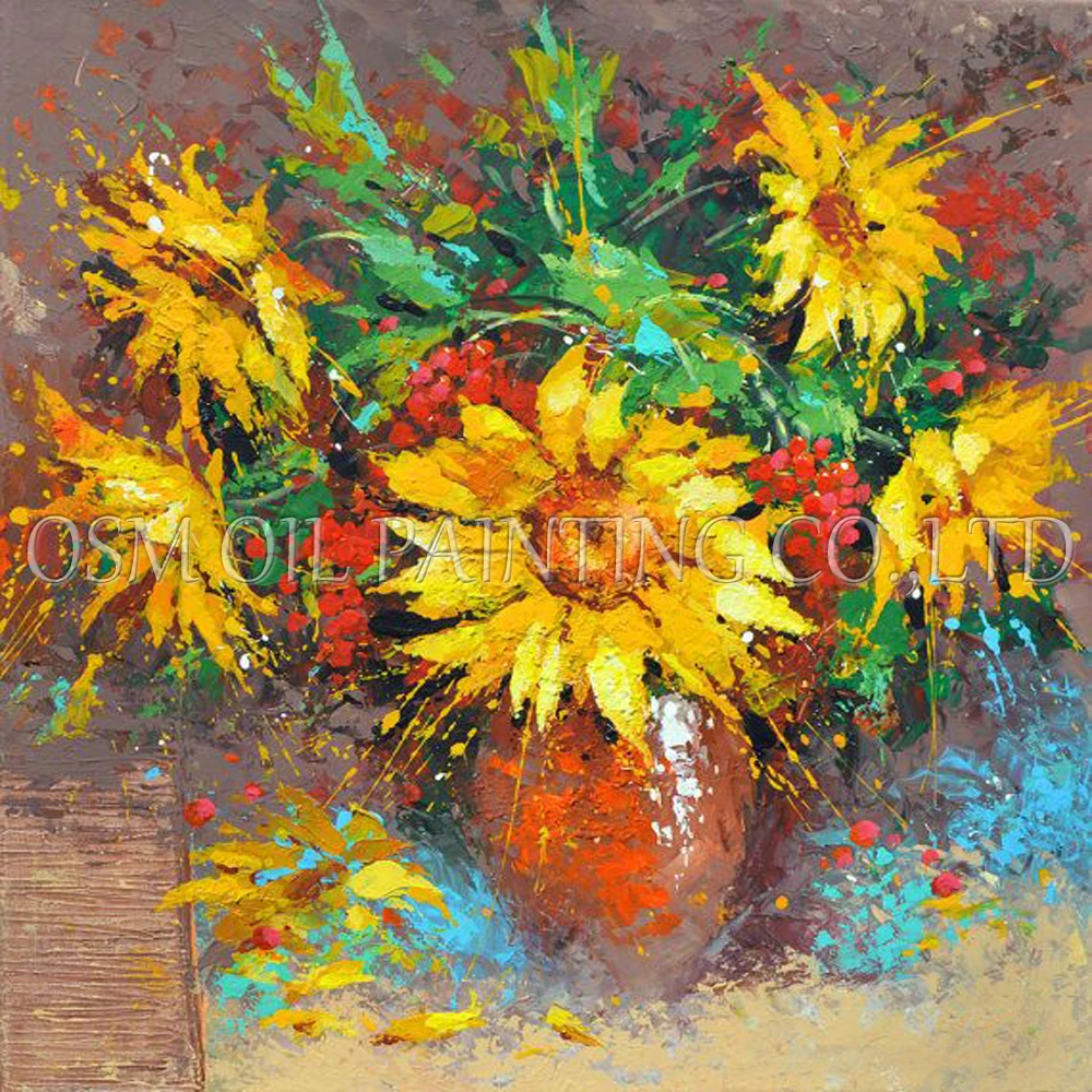 

High Skills Artist Hand-painted Impression Sunflower in Vase Oil Painting on Canvas Impression Wall Art Flower Oil Painting