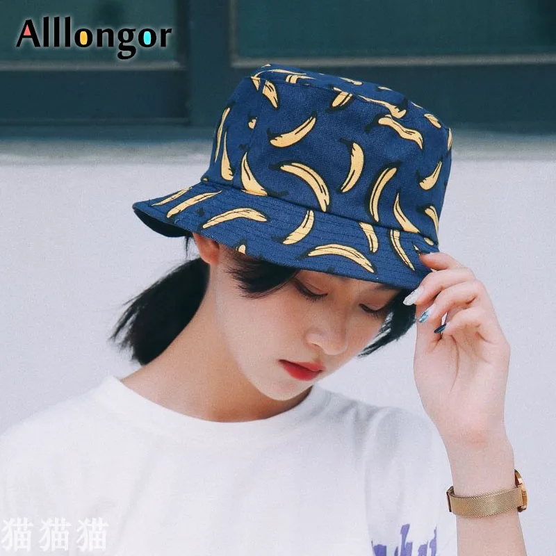 harajuku boonie hat bob 2020 Summer Sun Hat Bucket Women Hats Banana Print Flat fishing hats Man gorros fisherman panama Cap Men