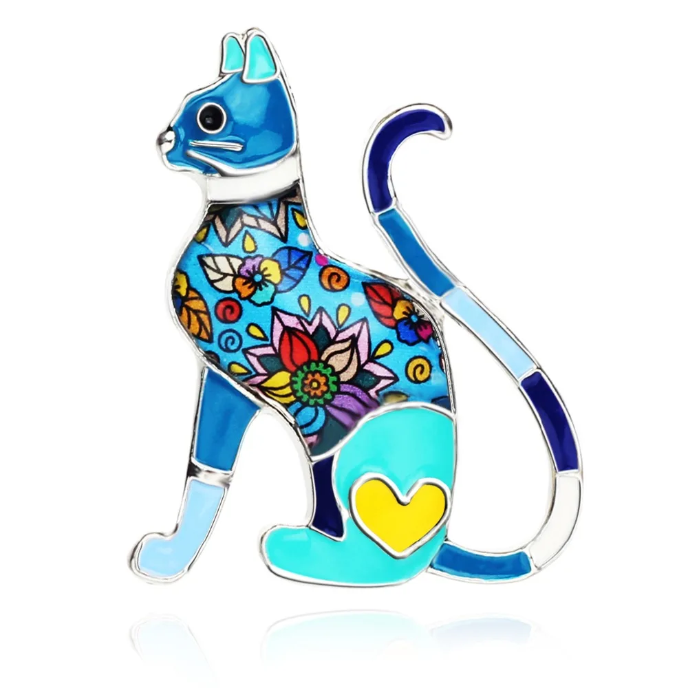 Bonsny Alloy Enamel Elegant Cat Brooches Clothes Suit Scarf Decoration Jewelry Pin For Women Girls Ladies Pet Lovers Gift Bijoux
