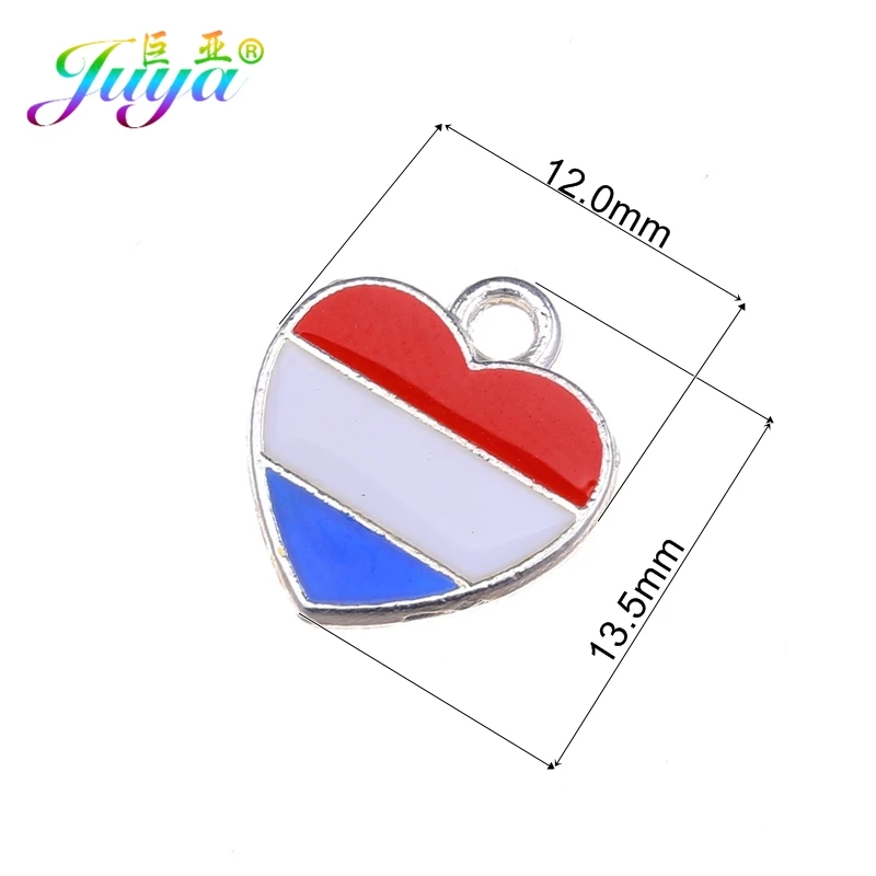 Juya 10pcs Wholesale Heart Shape Enamel Pendant France Italy Netherland USA Flag Charms For DIY Birthstone Jewelry Making