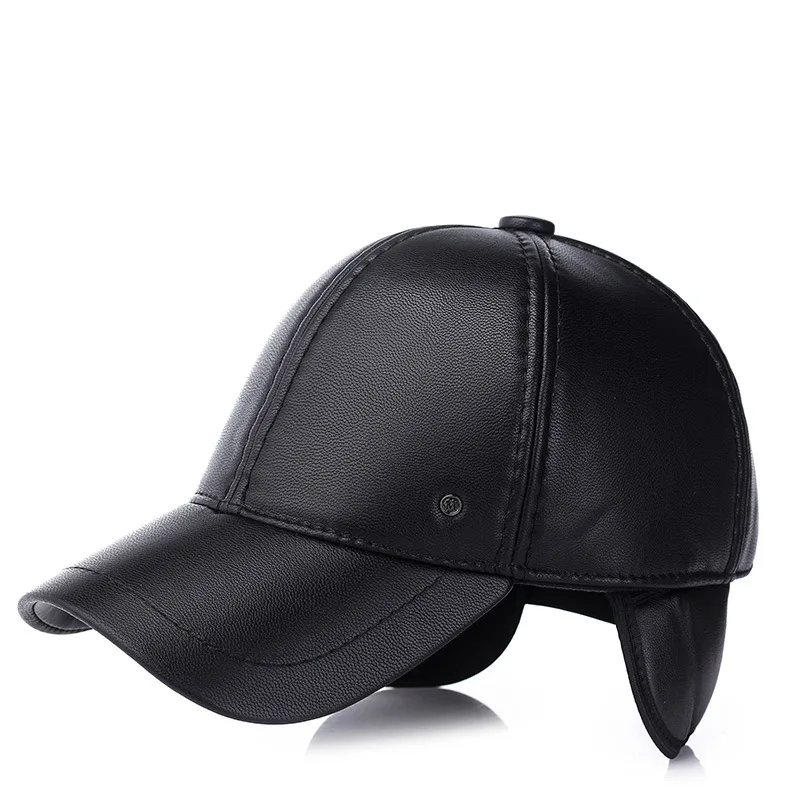 New fashion autumn and winter thick warm baseball cap leather cap with ear men\'s all-match hat dad\'s cap