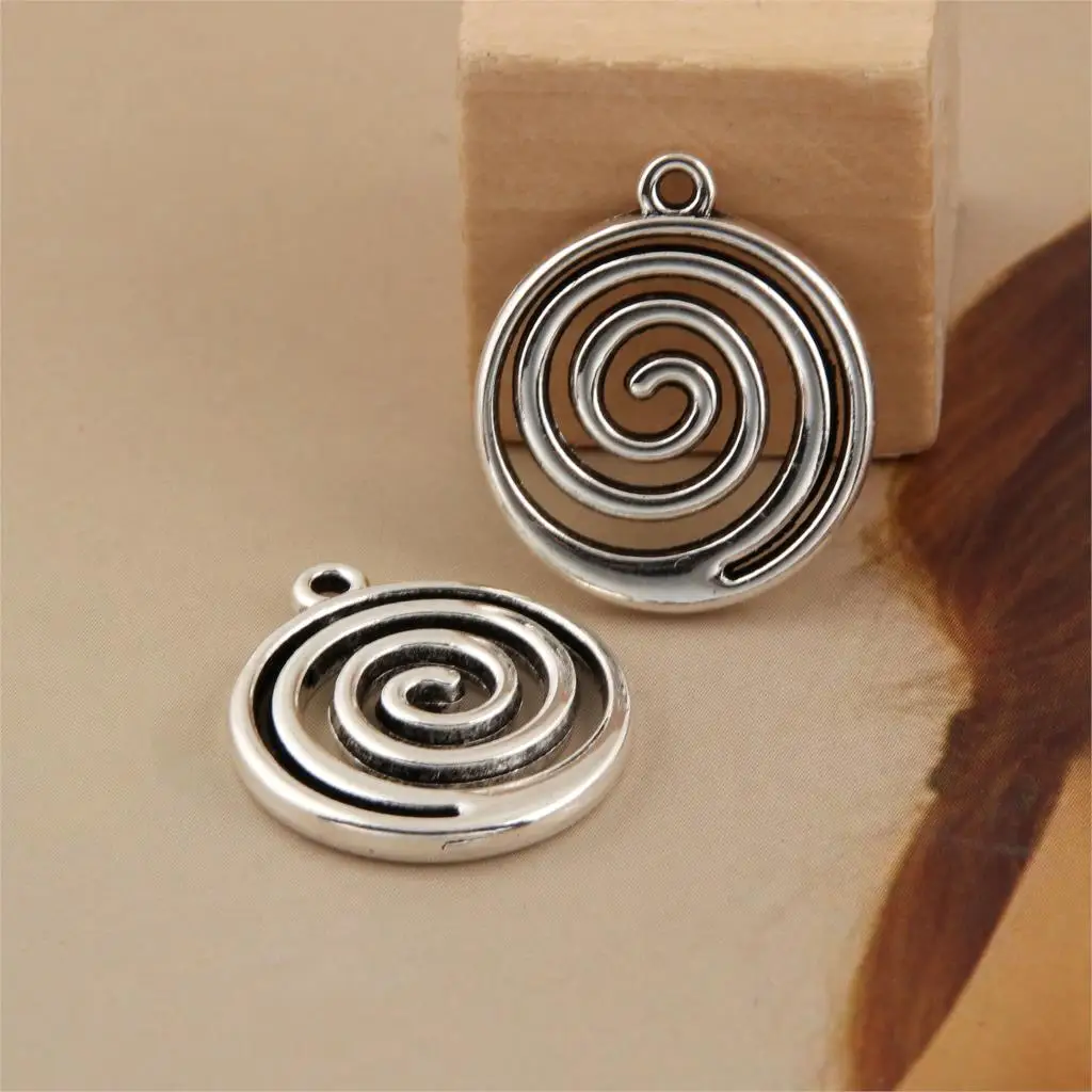 25Pcs  Silver Color Swirl Spiral Charms Vortex Circle Pendant Fit Necklaces Jewelry Making Findings Supplies 20X17mm A2901