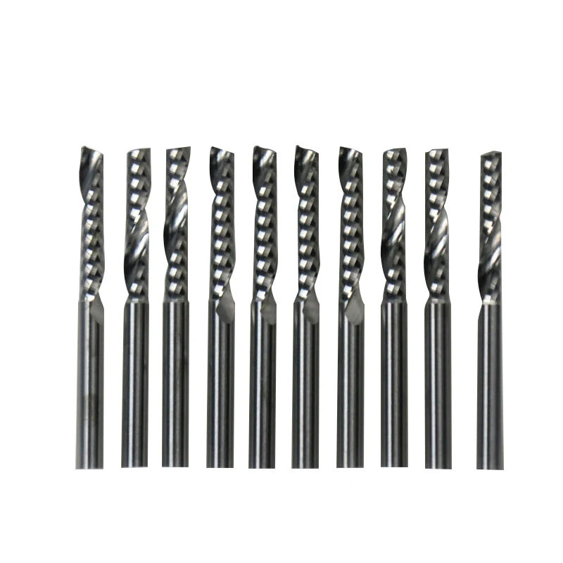 New 10PCS 3.175 X 17mm Single flute carbide Engraving CNC router Spiral bits Tool Cutting Acrylic Pvc Wood