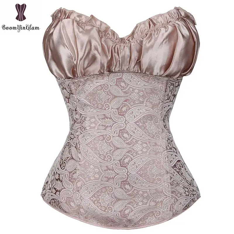 Dropshipping Corset Lower Cheaper Price Corsets Ruffles Cup Korset Women Jacquard Floral Plus Size 6XL Bustier Zipper Corselet