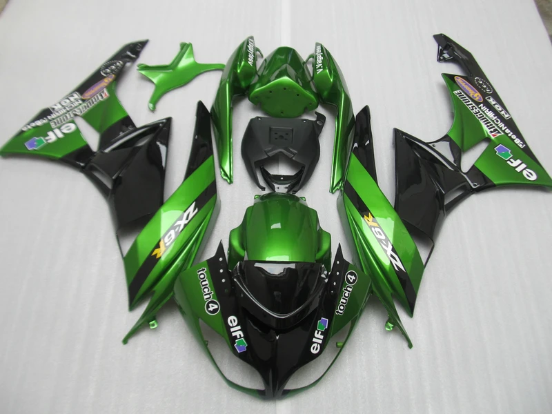 Бесплатные настройки обтекателей для Kawasaki ZX 6R 2009 2010 2011 2012 NINJA zx6r 09-12, зеленый, черный, комплект обтекателей для мотоцикла из АБС-пластика VB20