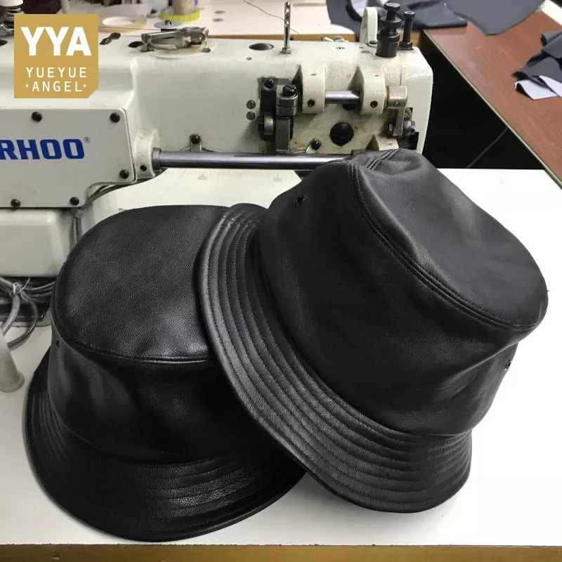 Fashion Unisex Genuine Leather Bucket Hat Women Outdoor Sunscreen Fishing Cap Men Basin Chapeau Sun Prevent Hats Beanie Gorros