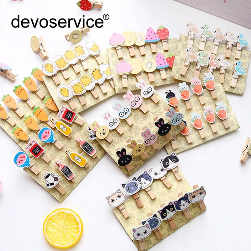 10ชิ้น/ล็อตสี Mini คลิปไม้อุปกรณ์สำนักงานการ์ตูนหัตถกรรม Memo คลิป DIY กระดาษตกแต่ง1M Hemp ของขวัญเชือก