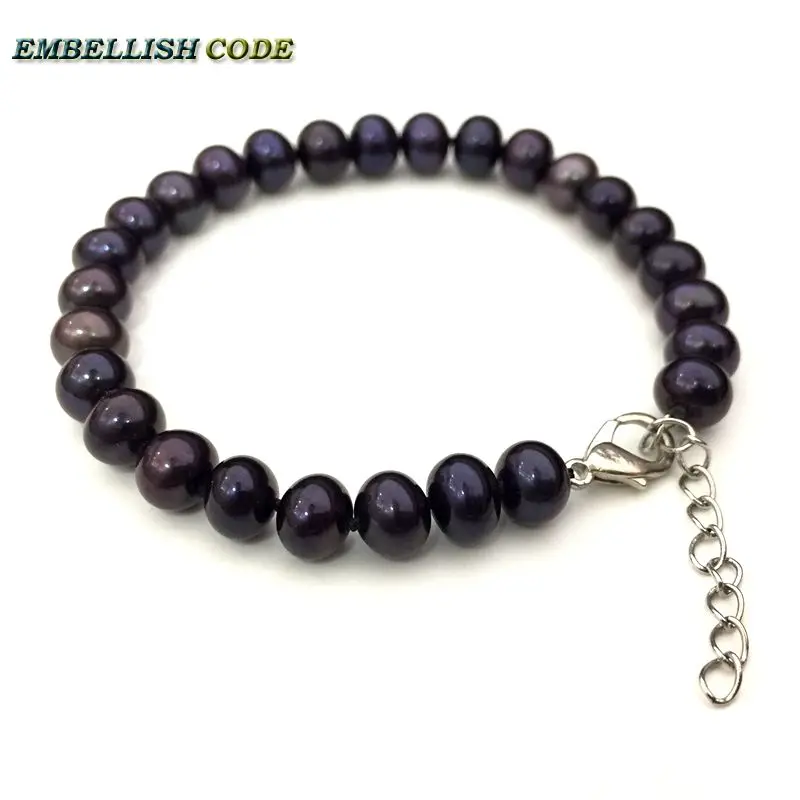 

Top Quality Flawless Good Shine Potato Nearround Shape Deep Black Natural Cultured Pearls Bracelet Adjustable Gift For Girl