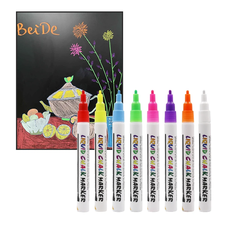 liquid chalk marker 3mm Fluorescent Neon marker Pen For LED Writing Board Round&chisel Tip