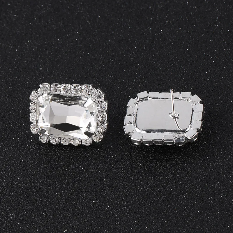 TREAZY Shiny Crystal Oblong Stud Earrings For Women Fashion Jewelry Silver Plated Rhinestone Bridal Earrings Wedding Prom Gifts