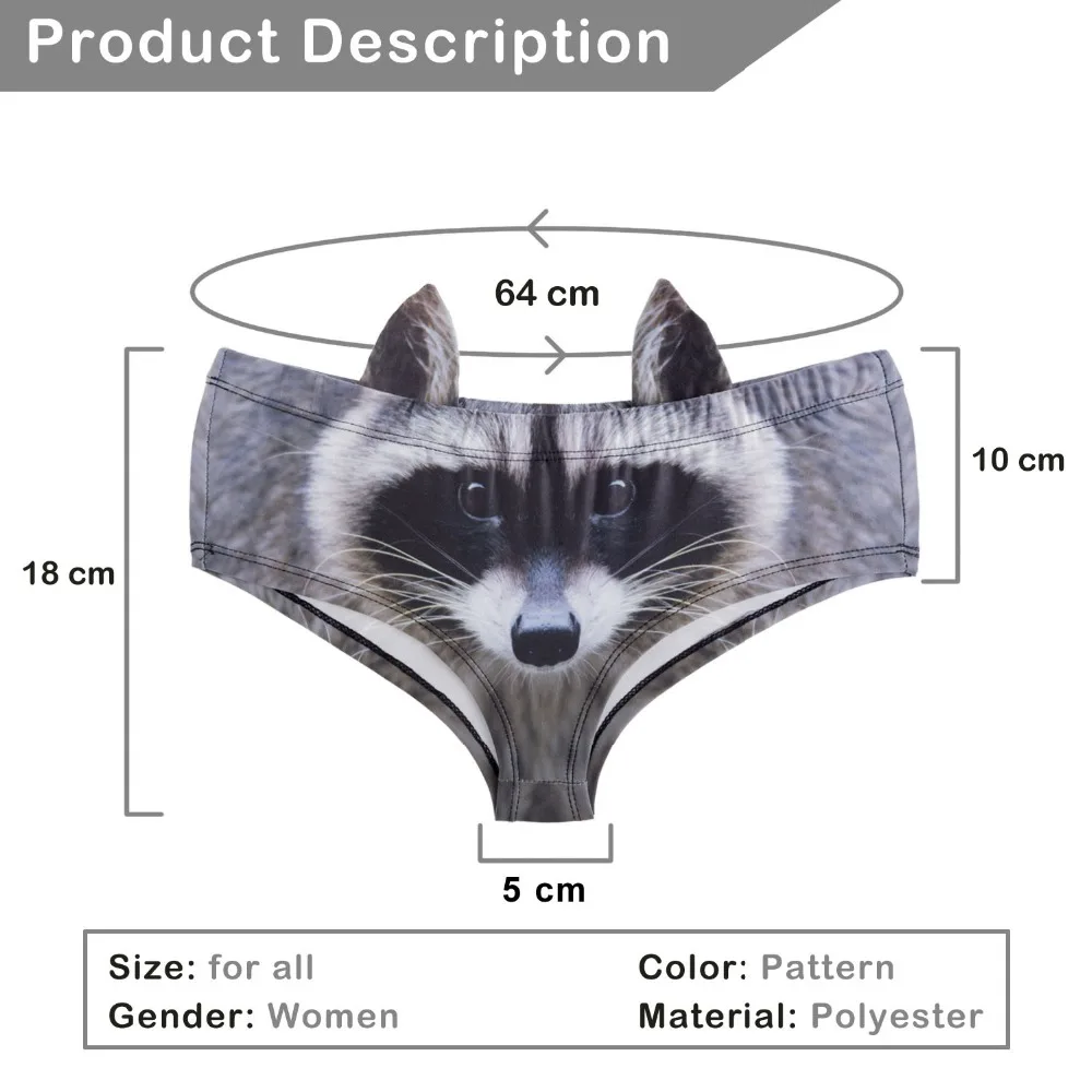 Fashion 3D Printed Animal Raccoon Hipsters Panty Sexy Panties Women  With Ear Bragas Culotte Femme