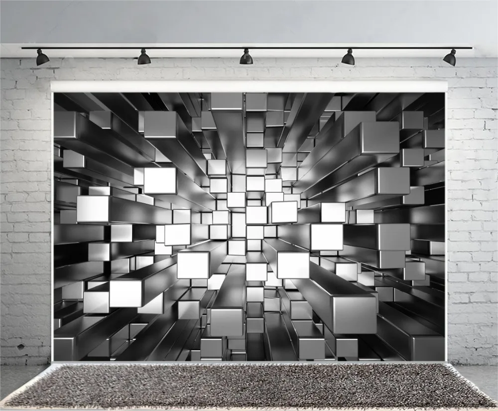 Laeacco-독특한 3D 금속 사각형 벽돌 기둥, 초상화 패턴 사진 배경 포토콜 사진 스튜디오