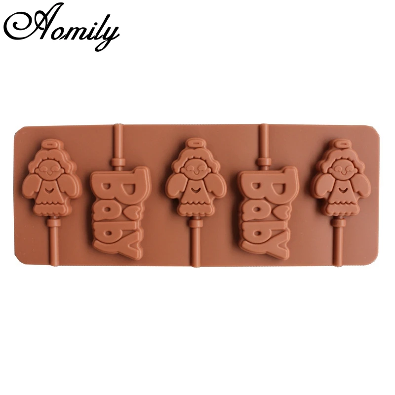 Aomily 3D Angel Baby Lollipop Candy Chocolate Mold DIY Bakeware Silicone Handmade Pop Sucker Sticks Lolly Mold with Stick Shape