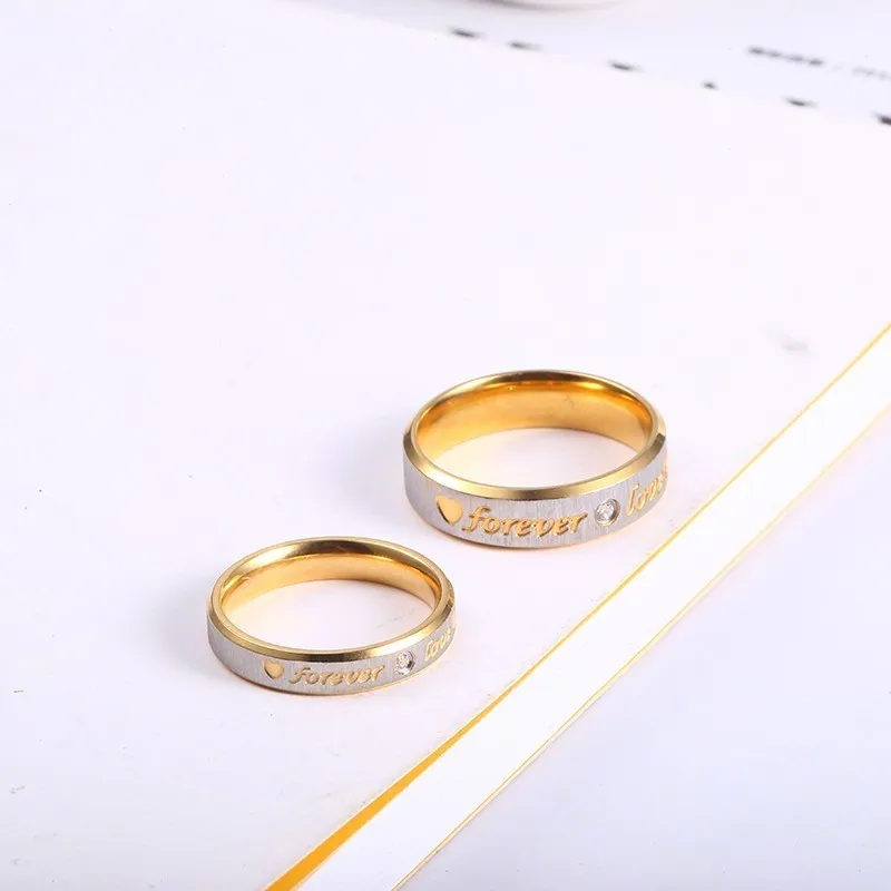 Stainless Steel Forever Love Couple Eternity Engagement Heart And Crystal Wedding Rings Jewelry Men Women image 4