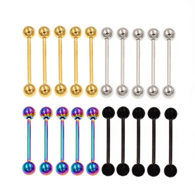 6 PCS Punk Steel Tongue Stud Body Piercing Jewelry Gold tone Earring Multicolor Fashion Bijouterie Trinket Charms Bijoux