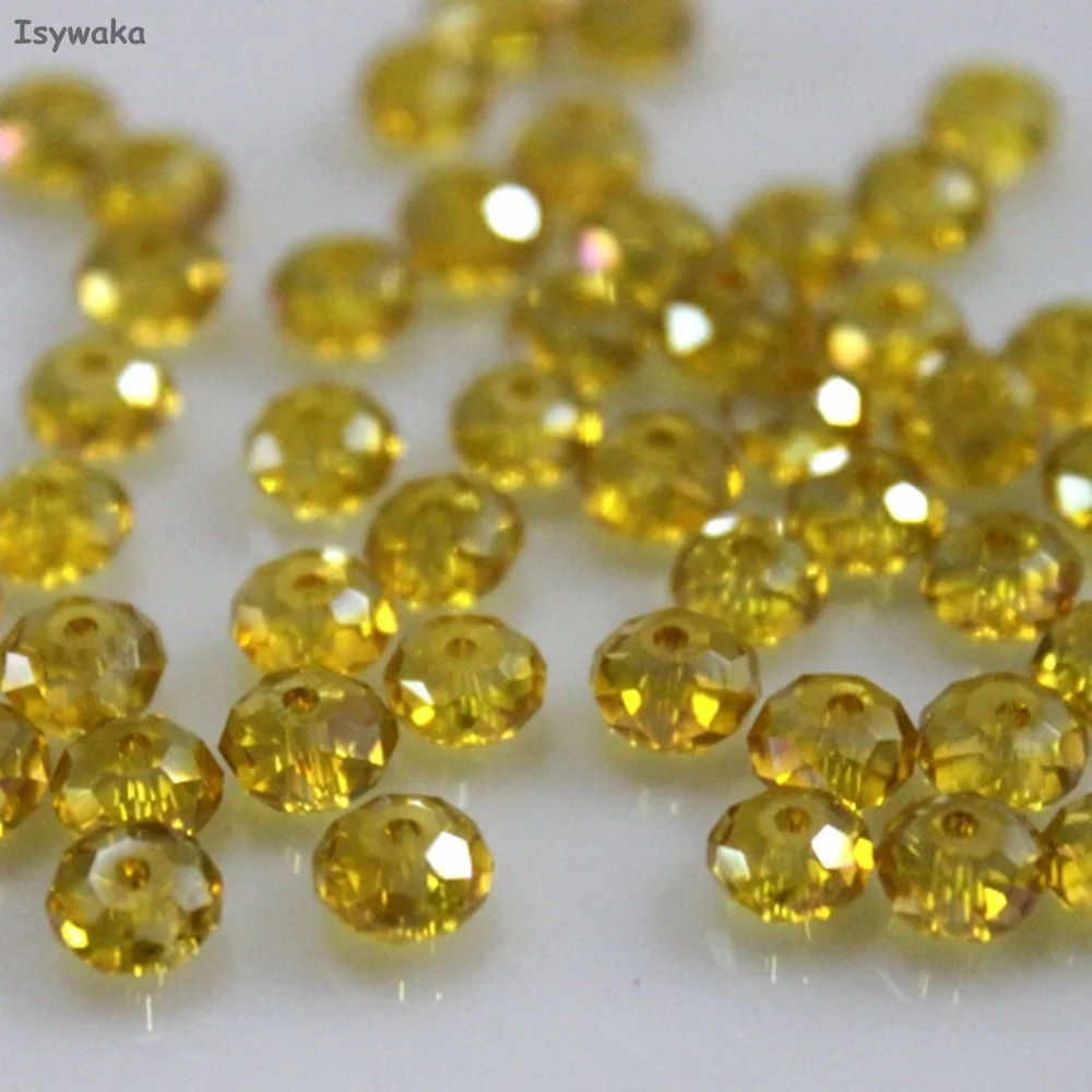 Isywaka Golden Colors 4*6mm 50pcs Rondelle  Austria faceted Crystal Glass Beads Loose Spacer Round Beads for Jewelry Making