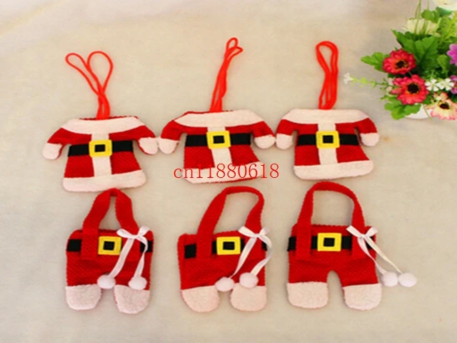 100pcs/lot Free Shipping Wholesale Christmas Decorations Happy Santa Silverware Holders Pockets Dinner Decor