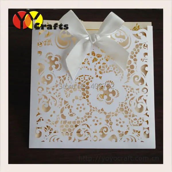 10pcs Classical Invitation Cards Special Design Elegant Laser Cut Cream Pocket Party Wedding Invite(Bow Need Extra Cost)