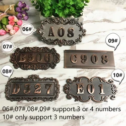 ABS Imitation Metal Bronze Antique Copper House Number Custom Sign Door Number Sticker for For Hotel Apartment Villa Door