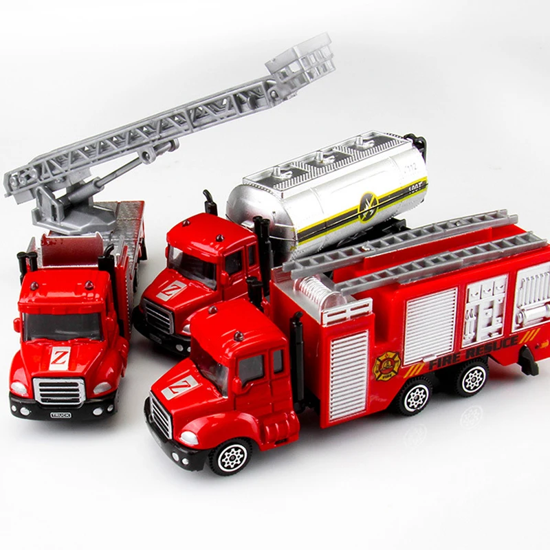 3 Pieces Car Toy Inertial Diecast Engineering Vehicle Fire Engine Truck Alloy Excavator Truck Mixer Toys forChildren