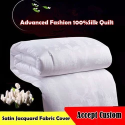 Custom Handmade Silk Comforter 100%Silk Filler Quilt Summer Winter Silk Blankets Elegant Satin Jacquard 100%Cotton Fabric Cover