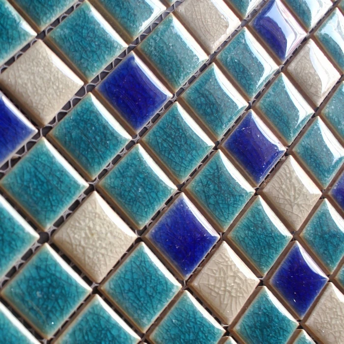 glazed porcelain ceramic mosaic tiles blue zone color  bathroom shower backsplash hallway swimming pool mosaic