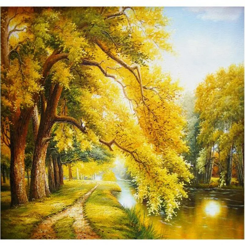 

wellyu Custom large - scale murals scenery autumn oil paintings background wall wallpaper papel de parede para quarto