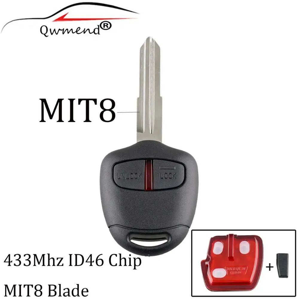 

2Buttons 433Mhz Car Remote key for Mitsubishi L200 Shogun Pajero Triton Car Key Transponder Chip ID46 MIT8 Blade Original key