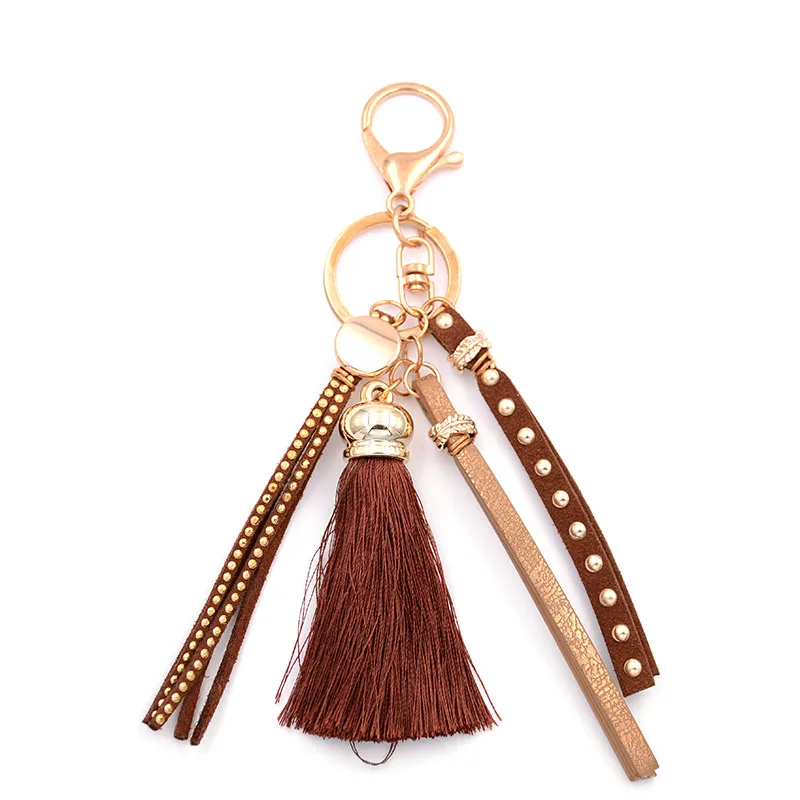 WELLMORE 2017 leather,tassel,colorful alloy Key Chain For Women Girl Bag Keychain