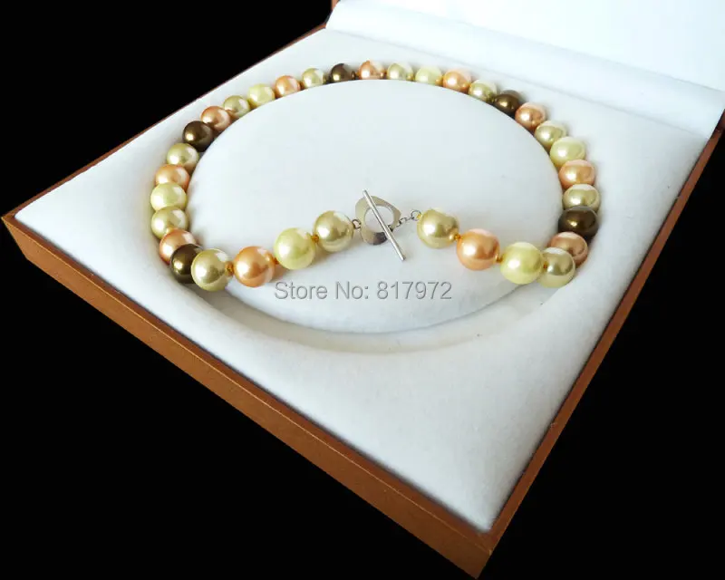 

12MM Yellow Pink Natural South Sea Shell Pearl Bead Highlight Bead Necklaces Love Clasp Pendant