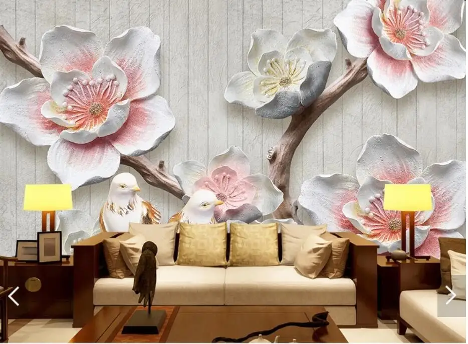 

3D Embossed Plum Blossom Flower Wallpaper Mural HD Printed Photo Murals for Bedroom Floral Paper Roll Coverings