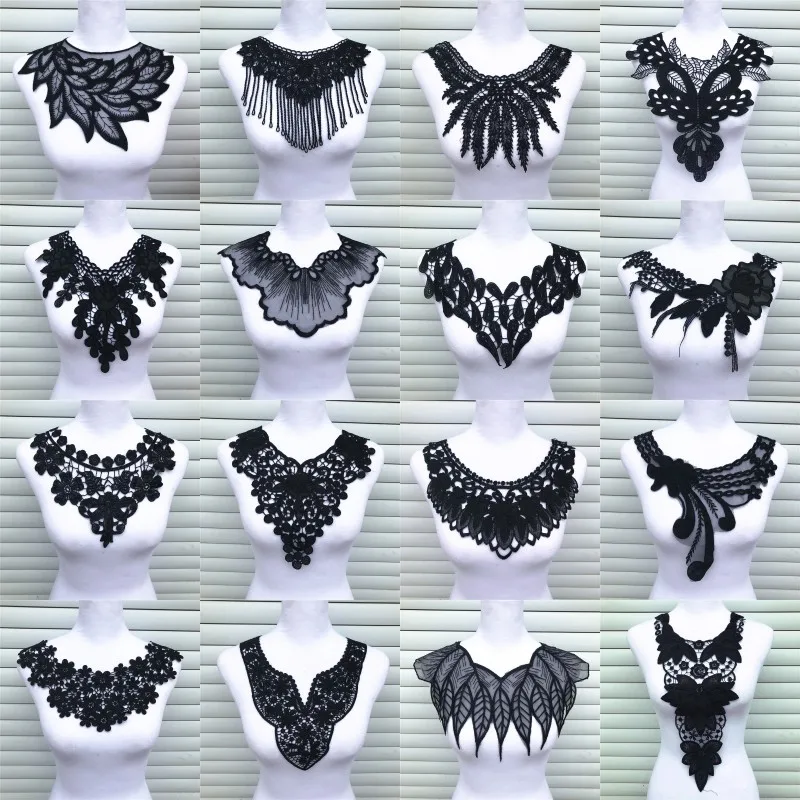 1Pcs Black Fine Venise Lace Fabric Dress Applique Blouse Sewing Trims DIY Neckline Collar Costume Decoration Accessories