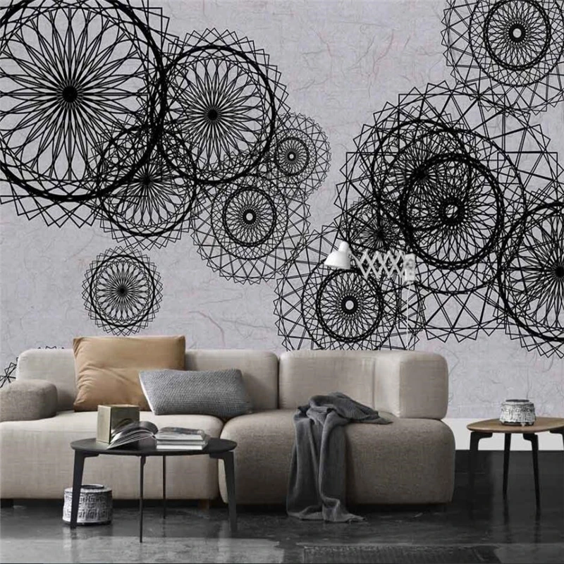 wellyu Modern minimalist hand-painted black and white line circle European pattern custom large mural green wallpaper