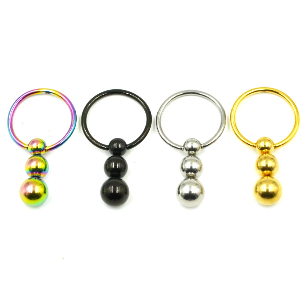 1Pc Plated Colorful Stainless Steel Triple Bead Captive Bead Ring Nose Hoop Ear Helix Tragus Cartilage Labret Lip Ring