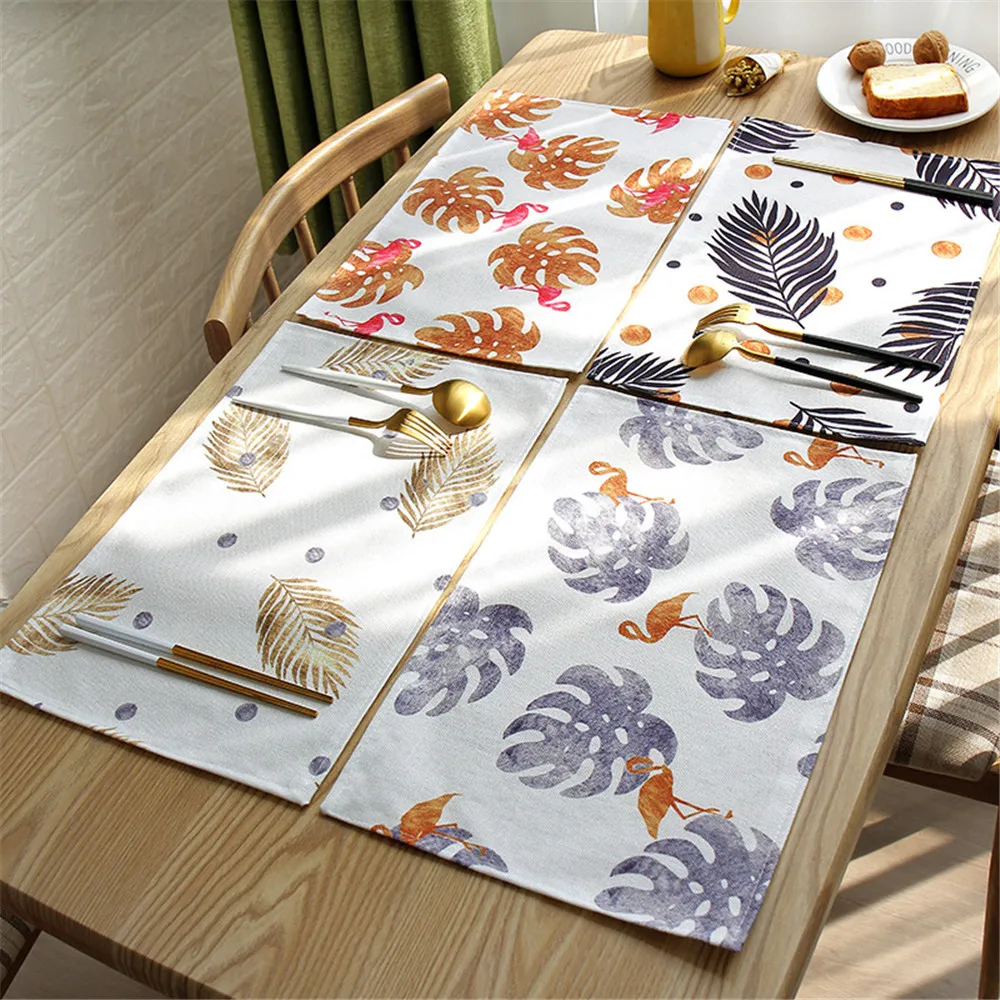 

PVC Placemat For Dining Table Mat Cloth Linen Flax Heat Insulation Non-Slip Gold Plated Flamingo Leaf Placemats Bowl Coaster 1pc