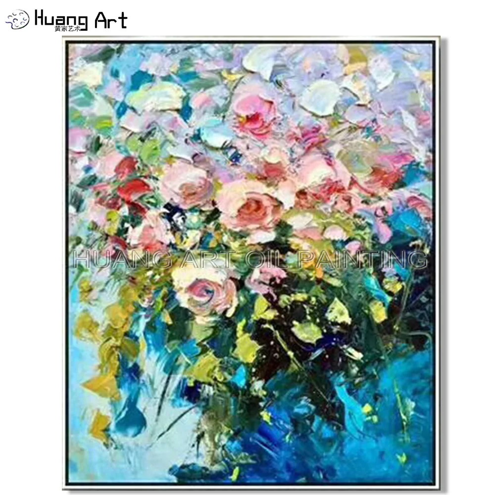 

Lovely Design Hand-painted Beautiful Colorful 3D Flower Oil Painting on Canvas Handmade Knife Rose Flower Oil Painting for Decor