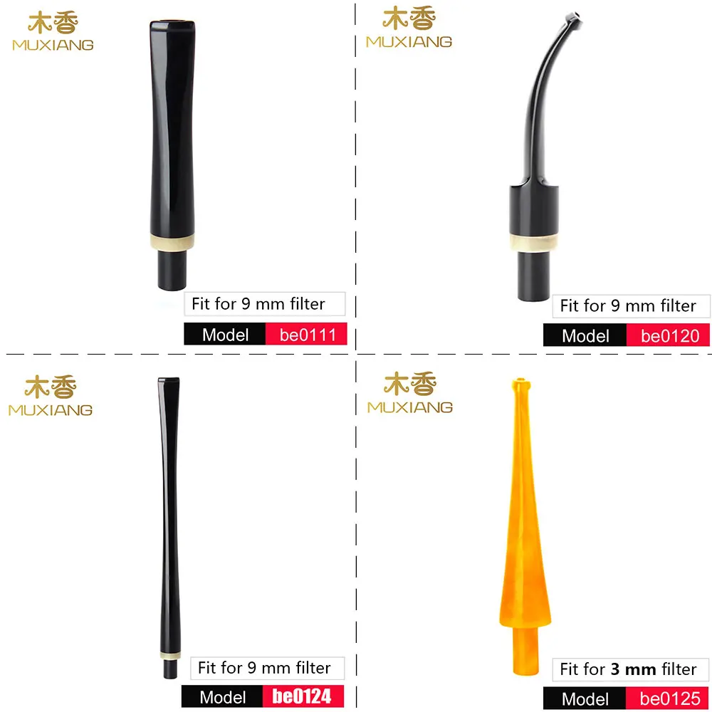 Ru-MUXIANG Straight/Bent /long/ saddle Stem Tobacco Pipe Mouthpiece Fit 9 mm & 3mm filters for smoking pipe be0111-be0137