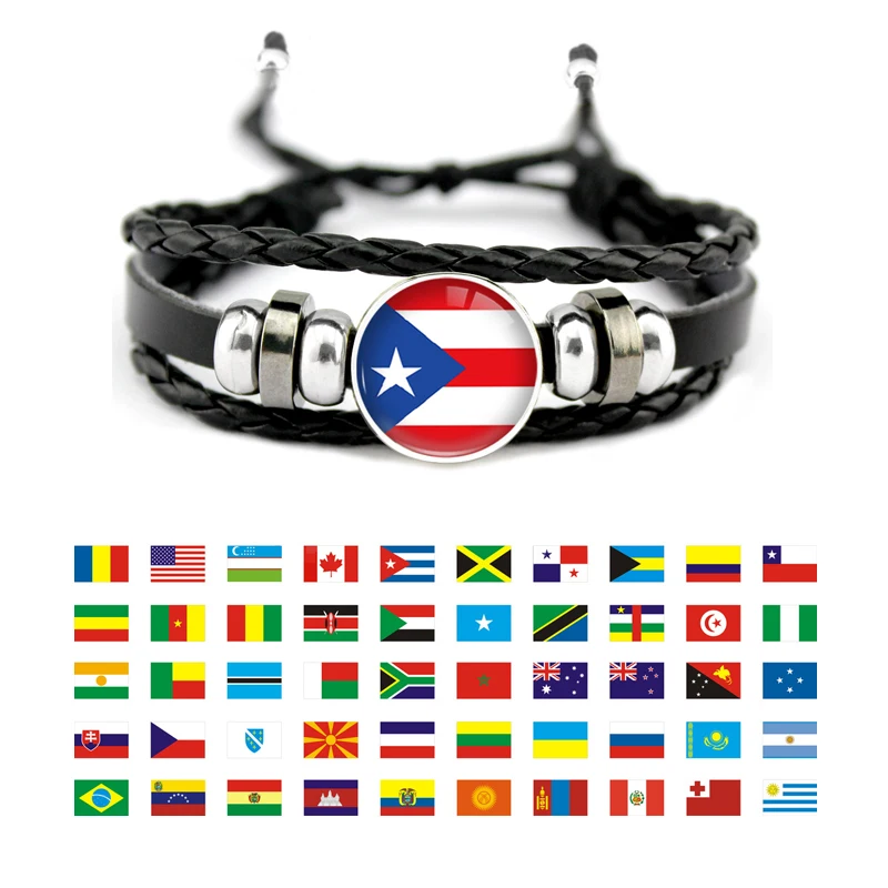 Venezuela Salvador Trinidad and Tobago Guatemala Bahamas Czech Croatia Colombia Puerto Rico Flag Leather Men Bracelet for Women