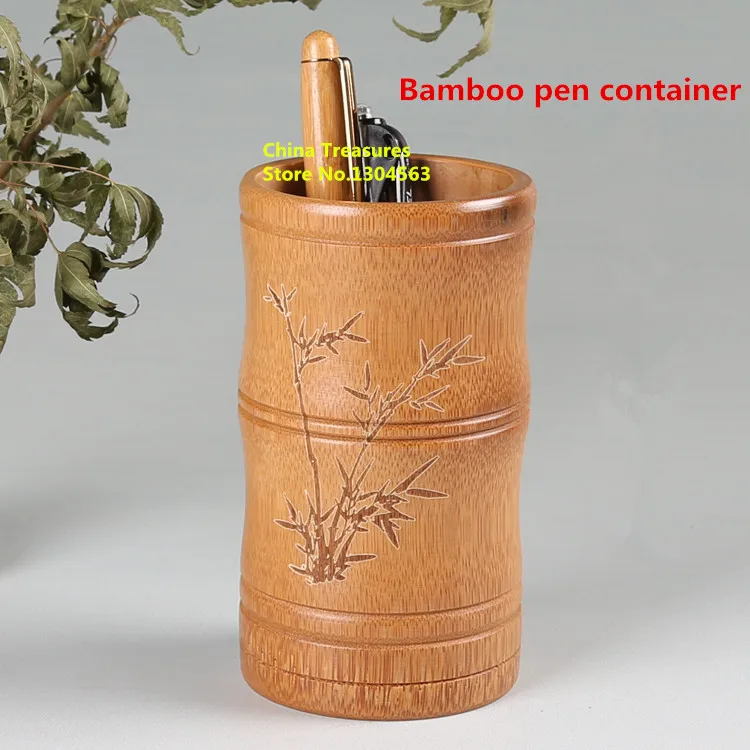 Chinese Bamboo Brush Pot Pen Container Penholder Calligraphy Brush Pen Holder