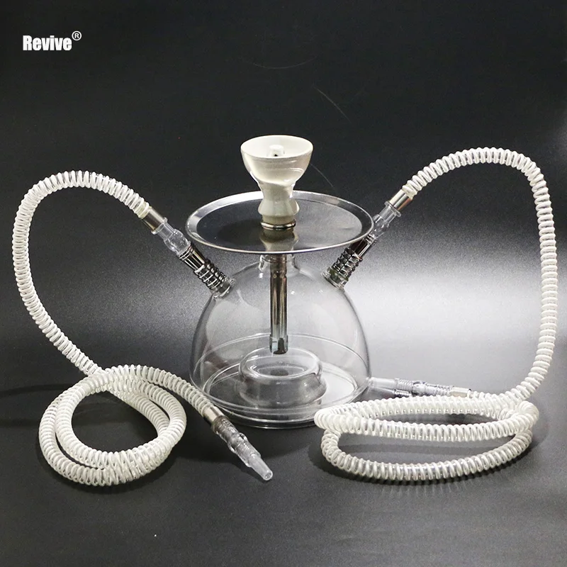 Revive 2 Hoses Acrylic Narguile Hookah Set Shisha Nargile Led Water Pipe Chicha Complete ceramic Smoking Bowl Head